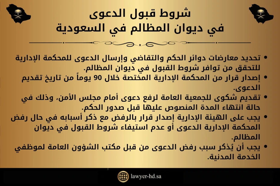 شروط قبول الدعوى في ديوان المظالم في السعودية